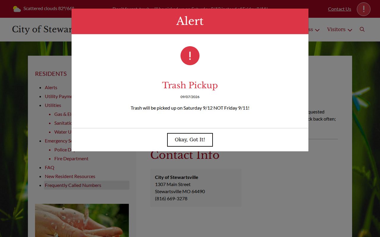 Stewartsville official city contact page